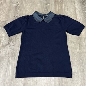 Adrianna Papell Navy Women’s  Sweater with Polka Dot Collar